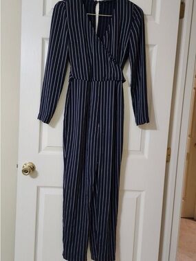 Dynamite Navy Pinstripe Wrap Jumpsuit/suit for woman